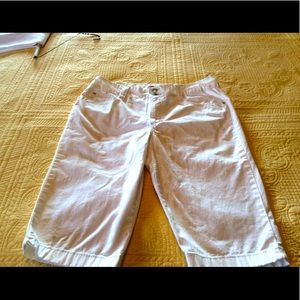 White Knee Length Shorts.